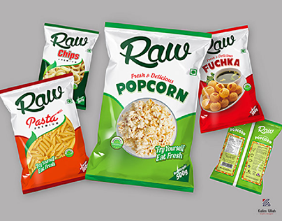 Raw Pasta, Popcorn,Chips,Fuchka Packet Design