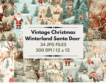 Vintage Christmas Winterland Santa Deer 3D