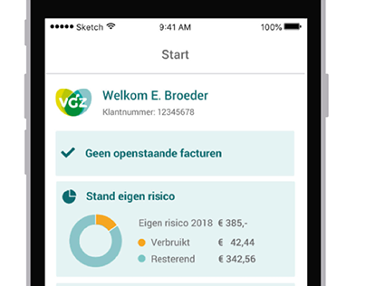 VGZ Health app homepage and menu