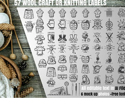 Big set of wool craft and knitting labels