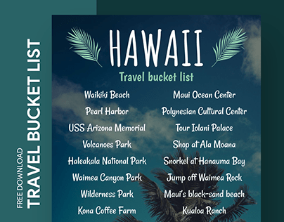 Free Editable Online Hawaii Travel Bucket List Template