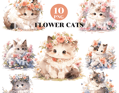 Flower Cats Clipart