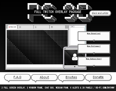 Twitch Overlay Package "PC - 98" Black and White