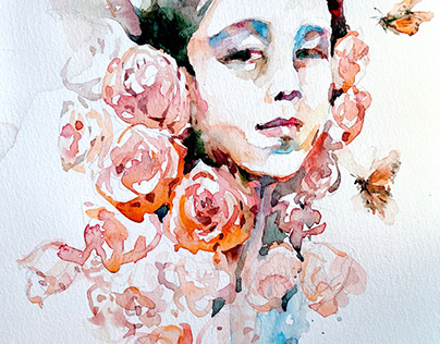 Watercolor portraits with flowers