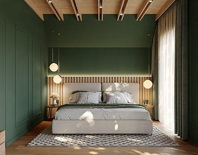 Bedroom concept in green tones