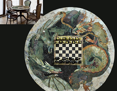 Стол с Шахматами в технике флорентийская мозаика