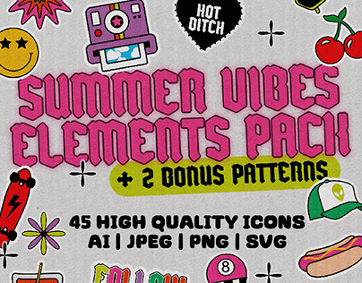 Summer Vibes Elements Pack / 45 High Quality Icons