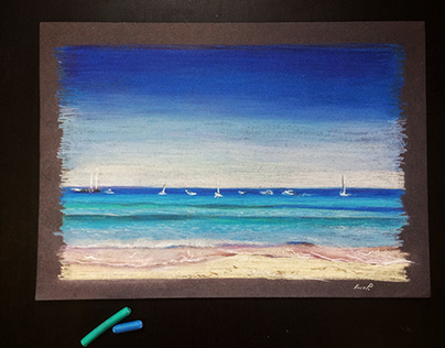 Formentera sea. Pastel pencils, 30x40cm