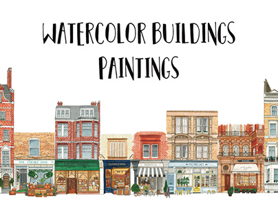 Watercolor buildings paintings