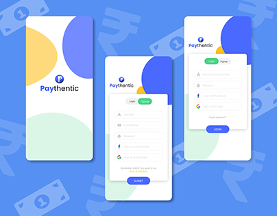 PAYTHENTIC,Payment App-Splash,Signin,Signup Screen