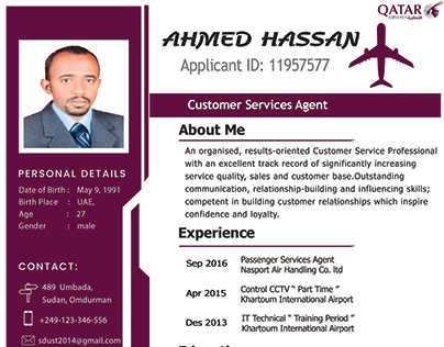 CV for Applying in QATAR AIRWAYS Jobs