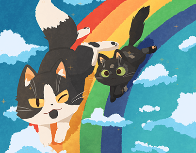 Cats in rainbow