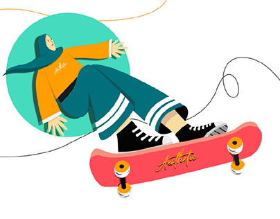 Hijab On Skateboard Illustration