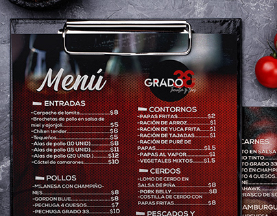 Menu design I Grado 33 Restaurant I Oriana Núñez