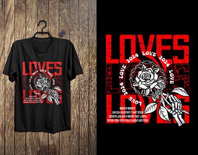 Love Text Vintage Black T-shirt design 2024