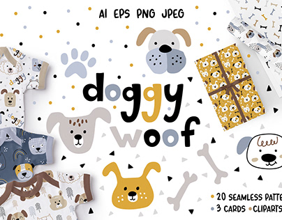 Doggy Woof. Vector dog patterns