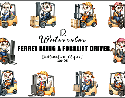 Ferret Being A Forklift Driver Sublimation Clipart
