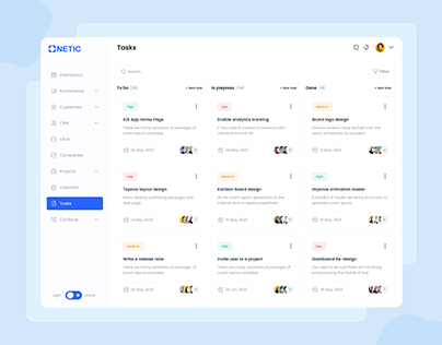 Ecommerce Dashboard for Tasks Page