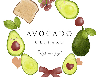 Watercolor Avocado Clipart Cute Pictures Set