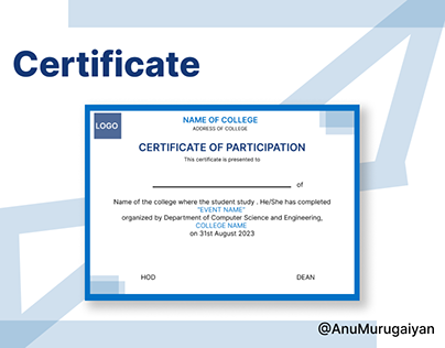 Certificate: For Events and Workshops