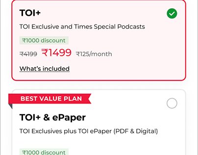 Pricing and features page design- The Times of India