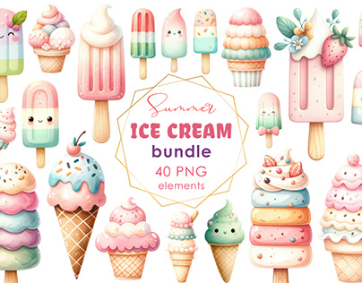 Project thumbnail - Whimsical Ice Cream Bundle - PNG Clipart