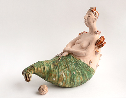Very mature mermaid. Ceramic sculpture, Mermaids series