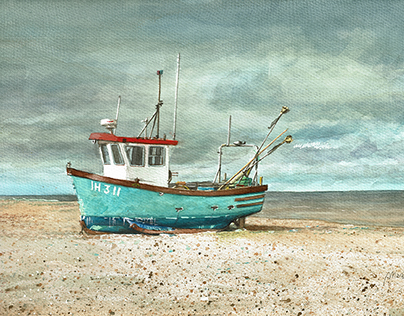 Watercolor - old small fishing boat