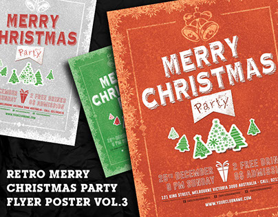 Retro Merry Christmas Party Flyer Poster Vol.3