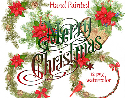 Watercolor Christmas Wreath Clipart