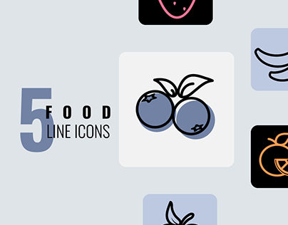 5 food line icons for mobile phone