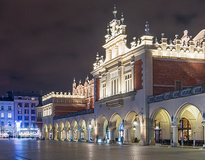 Main Market Square in Krakow at night