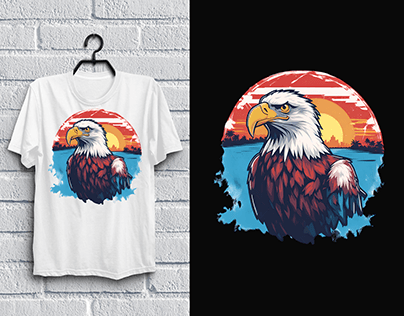 Patriotic Retro Sunset Bald Eagle T-shirt Design