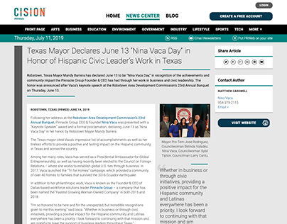 Press Release: Texas Mayor Declares "Nina Vaca Day"