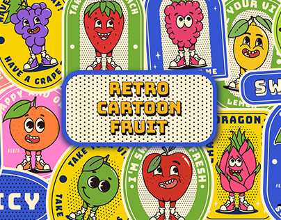 Fruit retro cartoon character design.