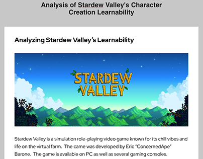 Analysis of Stardew Valley's Learnability