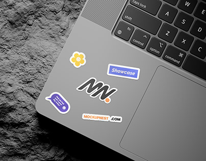 Free Laptop Sticker On Rock Mockup ❤️