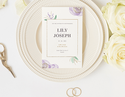 Watercolor wedding invitation with delicate flowers