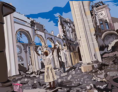 Haiti's Cathedrale after the Earthquake vectorart.