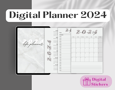 2024 Digital Planner PDF With Hyperlinks, With Stickers