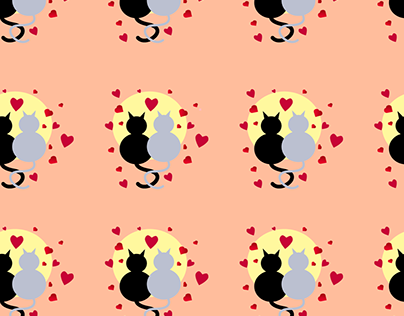 Love cats pattern on a delicate coral-pink background