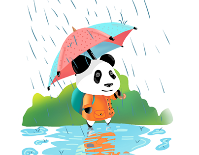 Panda under the rain