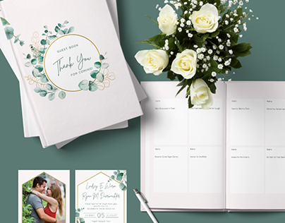 Wedding Stationary and Guest Book Design and Mockup