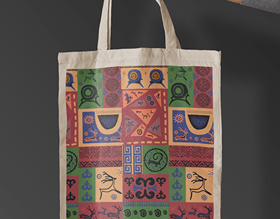 Bags and t-shirts in the style of Kyrgyz ornament