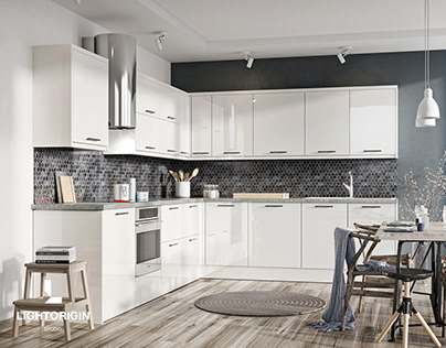 CGI - White kitchen cabinets in design by LIGHT ORIGIN
