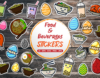 26 Food and Beverages Stickers in MBE Style