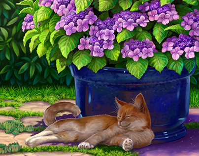 Cat and flowers.