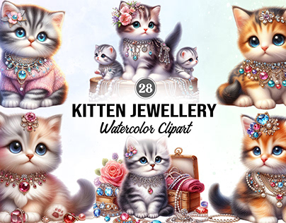 Kitten jewellery Watercolor Clipart