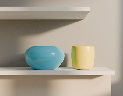 3D pots on a shelf