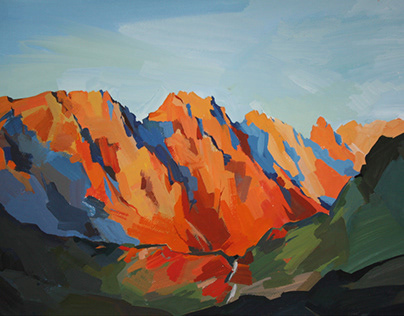 Landscape mountain tempera painting